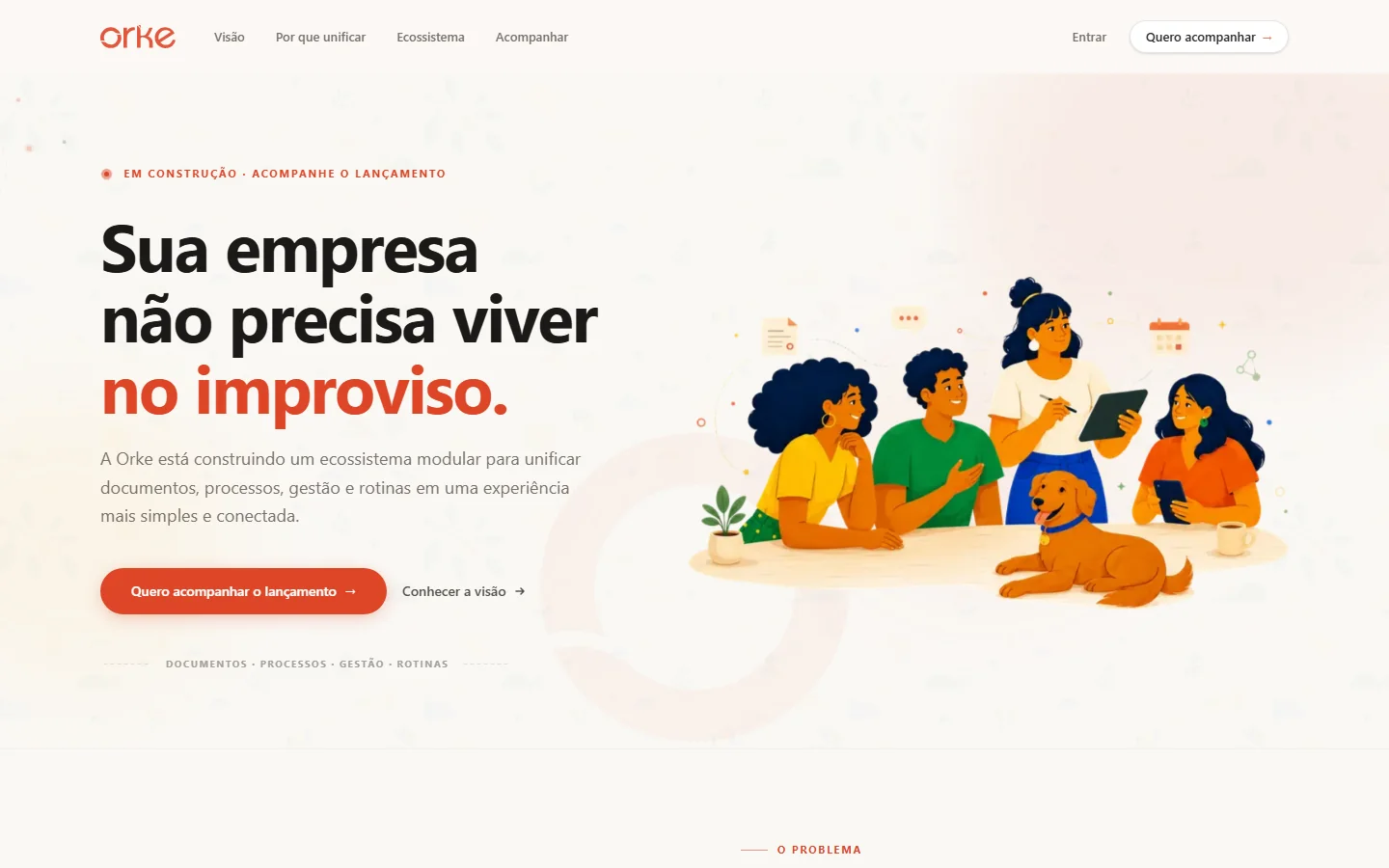 Página inicial da Orke com apresentação do ecossistema digital