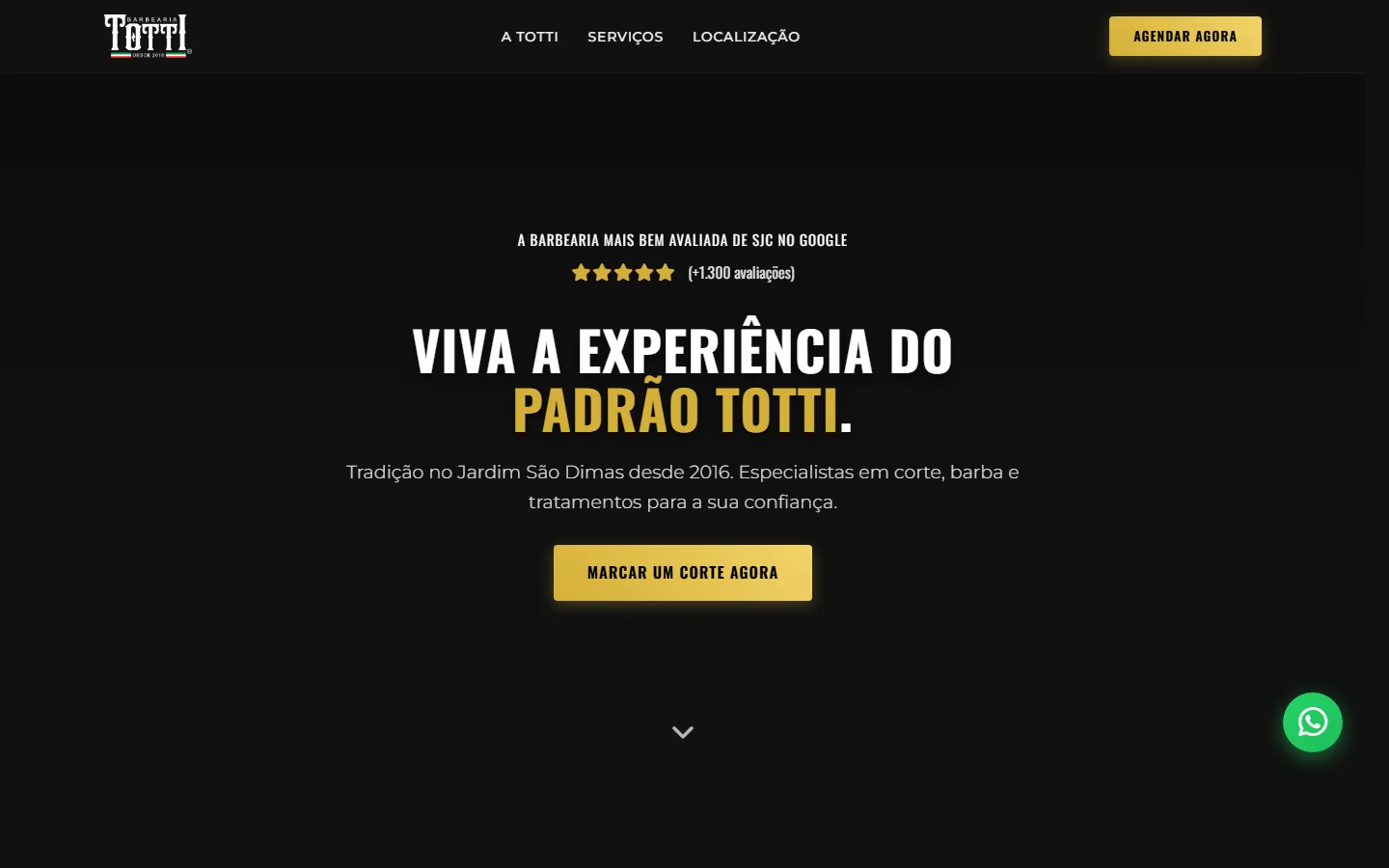 Página inicial da Barbearia Totti com apresentação da marca e chamada para agendamento